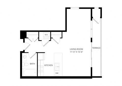 Floor plan for studio, 1 bath, 542 sqft